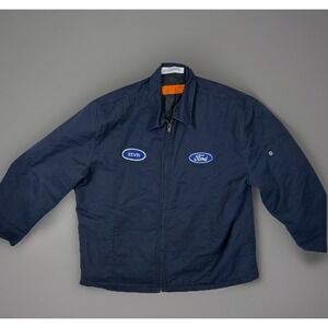 Vtg Ford Mechanic Work Jacket Insulated Quilt Lined Full Zip Blue Xl